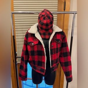 Red and black hat and coat set 
Size: Large 

#winter #Sets
